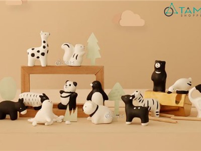 Tượng con vật gốm trắng đen Bắc Âu cỡ nhỏ nhiều kiểu TCV-LXK-01